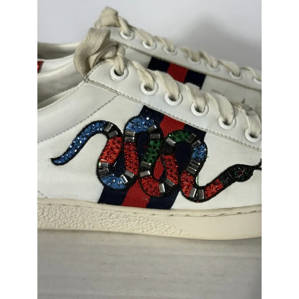 Gucci Ace Kingsnake Sneakers White Leather Men's 8.5 EU 41.5 Authentic - Picture 6 of 11